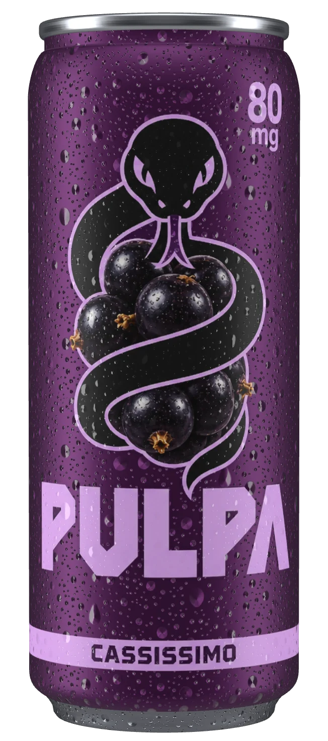 Violette Dose PULPA Cassissimo, eine schwarze Schlange um schwarze Johannisbeeren