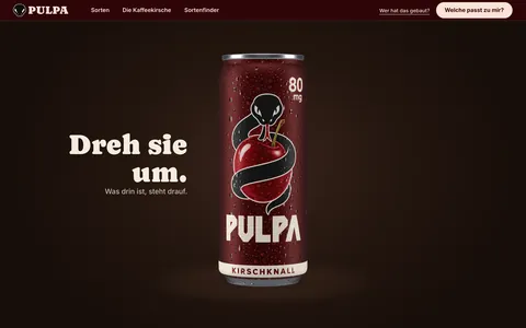 Standbild: die Dose PULPA Kirschknall auf dunklem Grund neben der Überschrift Dreh sie um