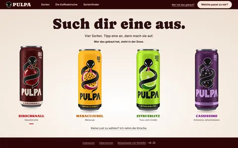 Standbild des Probierpakets: Such dir eine aus, darunter die vier Dosen Kirschknall, Maracujubel, Zitrusblitz und Cassissimo